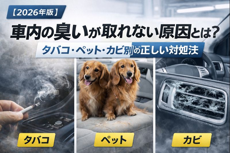 【2026年版】車内の臭いが取れない原因とは？タバコ・ペット・カビ別の正しい対処法