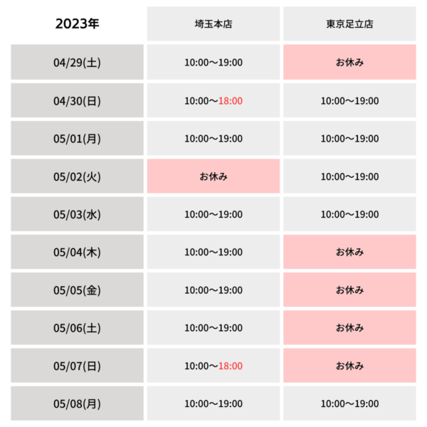 2023年ゴールデンウィークの営業についてサムネイル