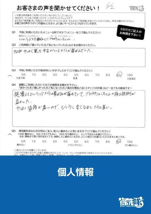 ヘッドライトプロテクションフィルム・トヨタ カリーナED・埼玉県草加市のI様サムネイル