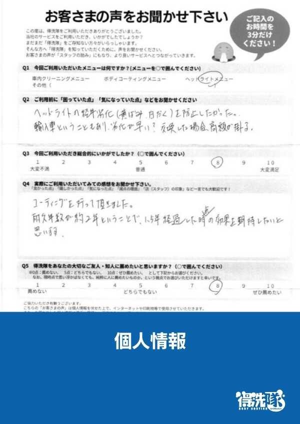 ヘッドライトコーティング(クリアプラス)・アバルト595・埼玉県狭山市のY様サムネイル