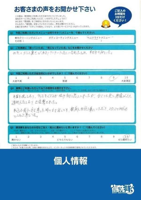 ヘッドライト黄ばみ除去+クリアプラス・スズキ スイフト・埼玉県川越市のK様サムネイル