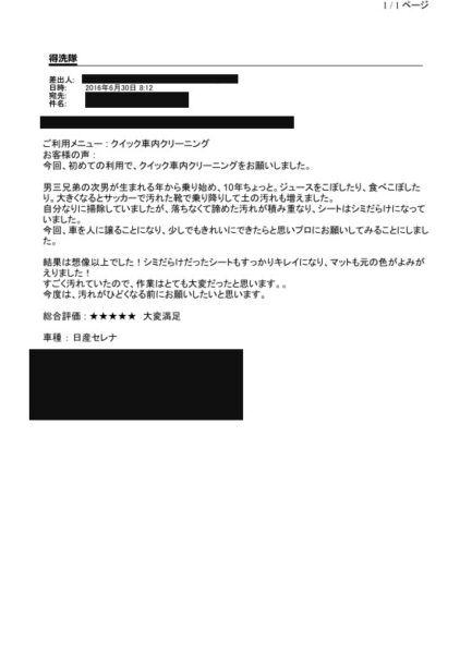 お客様の声(レビュー)セレナ