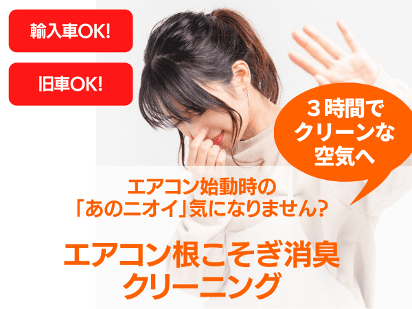 カーエアコンを根こそぎ消臭クリーニング・始動時のあのニオイ気になりませんか?・3時間でクリーンな空気へ